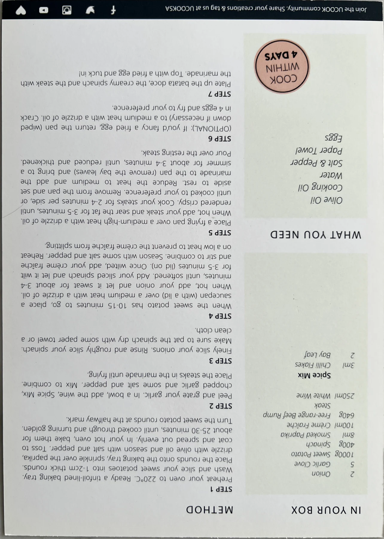 Back of the Beef Steak Bitoque card