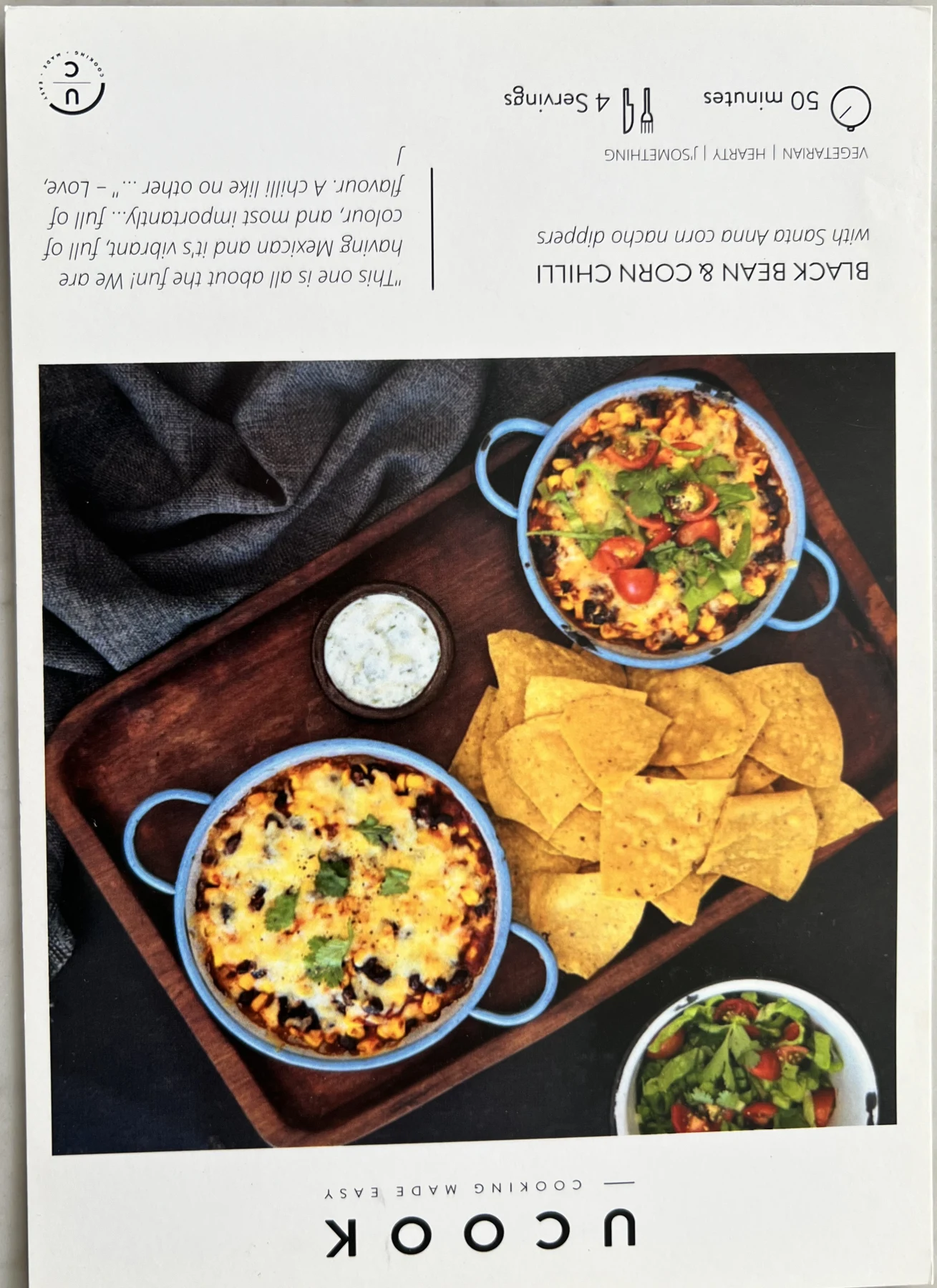 Front of the Black Bean & Corn Chilli card