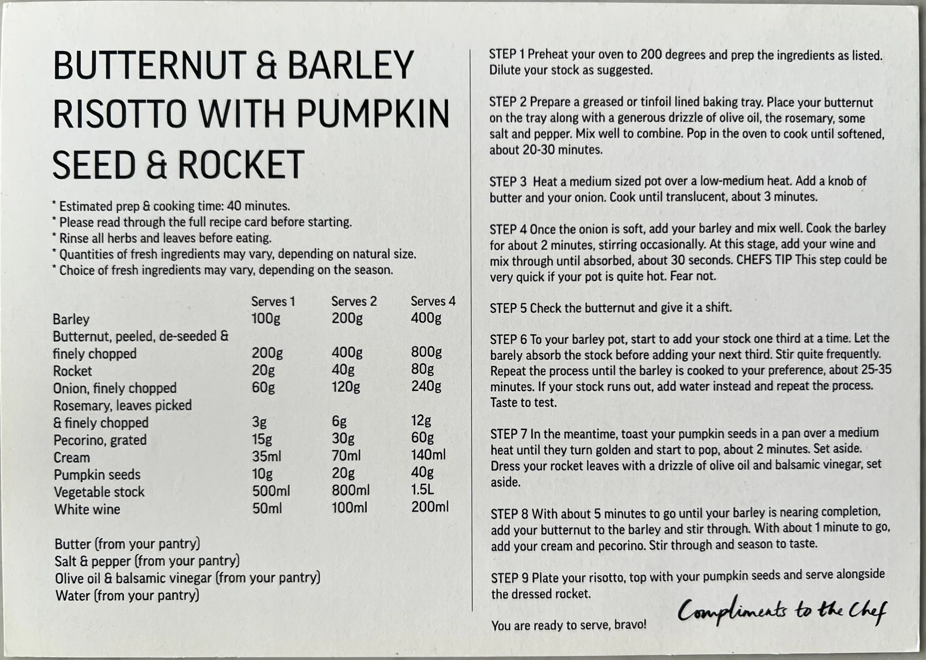 Back of the Butternut & Barley Risotto card