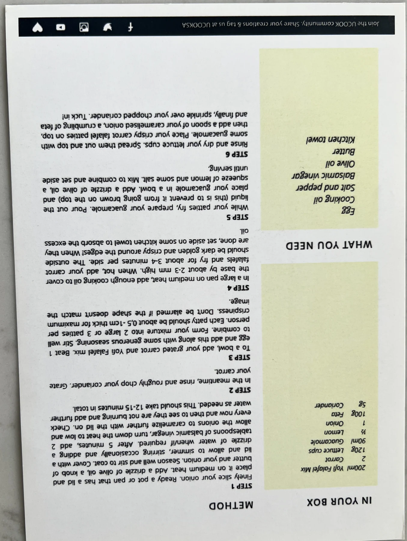 Back of the Carrot "Yofi Falafel" Lettuce Cups card