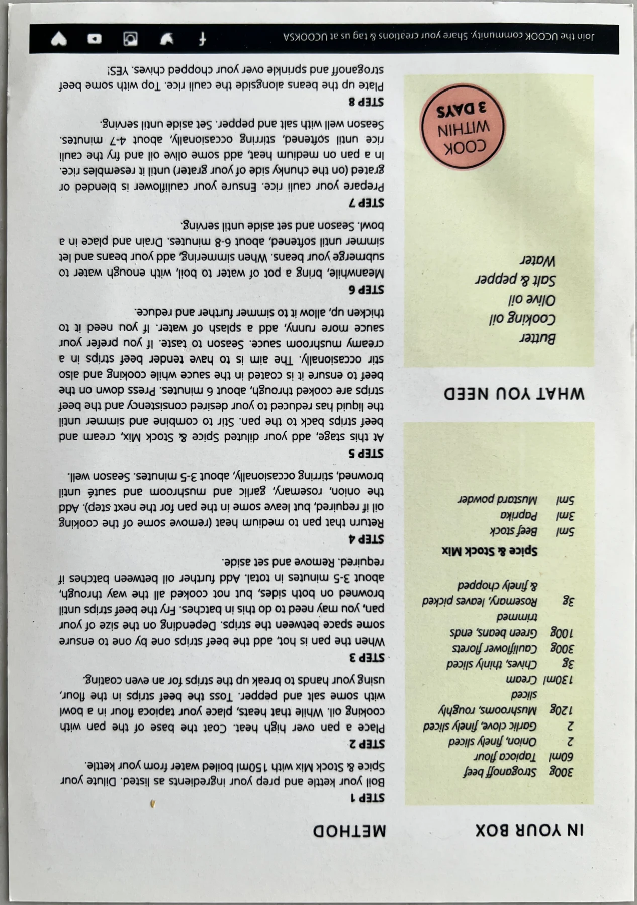 Back of the Classic Beef Stroganoff card