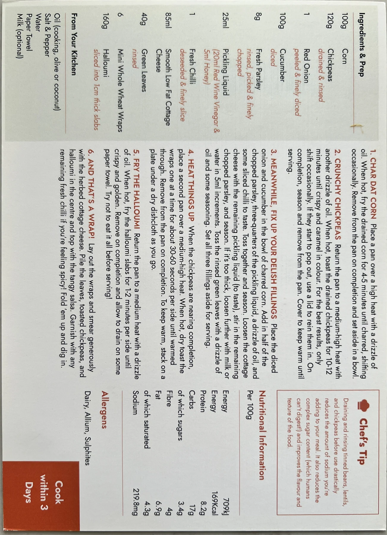 Back of the Crispy & Creamy Halloumi Tacos card