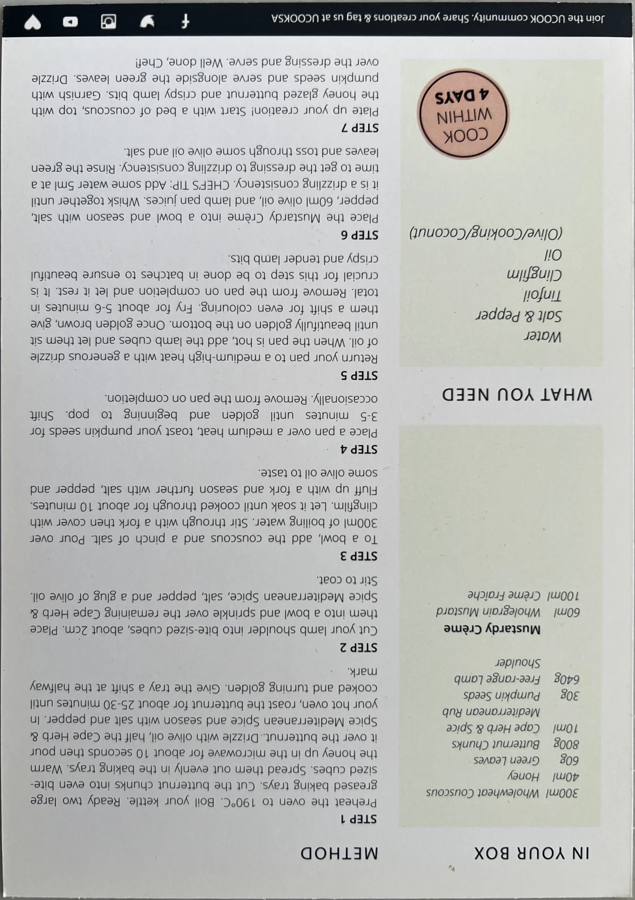 Back of the Crispy Lamb Shoulder card