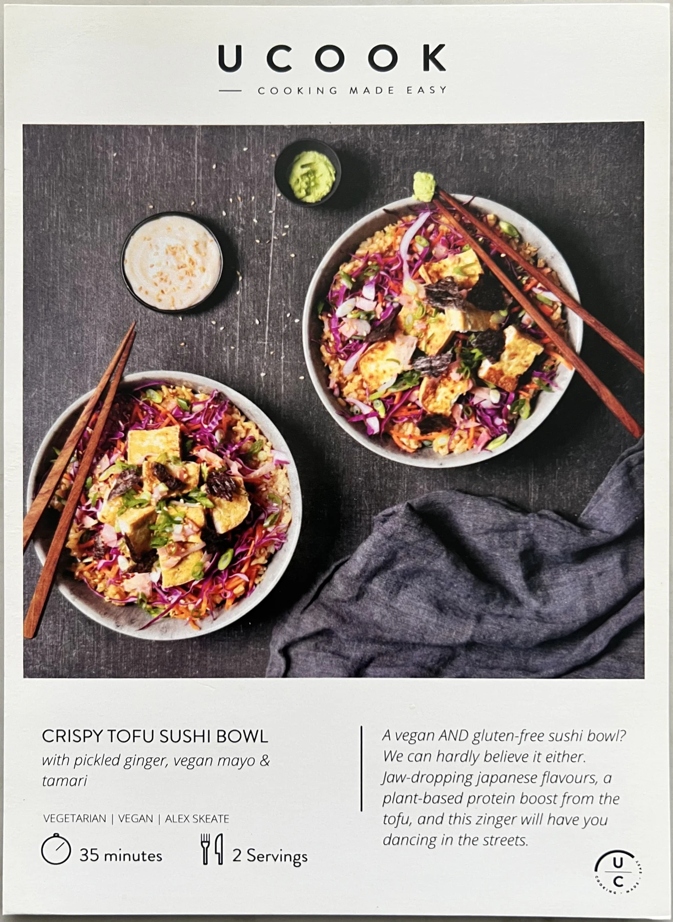 Front of the Crispy Tofu Sushi Bowl card