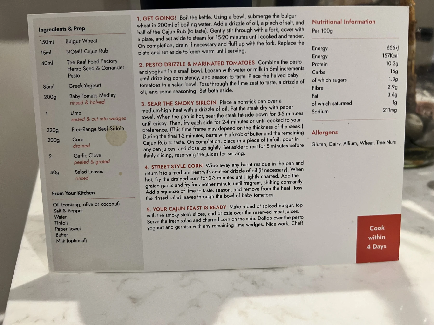 Back of the Flaming Cajun Sirloin card