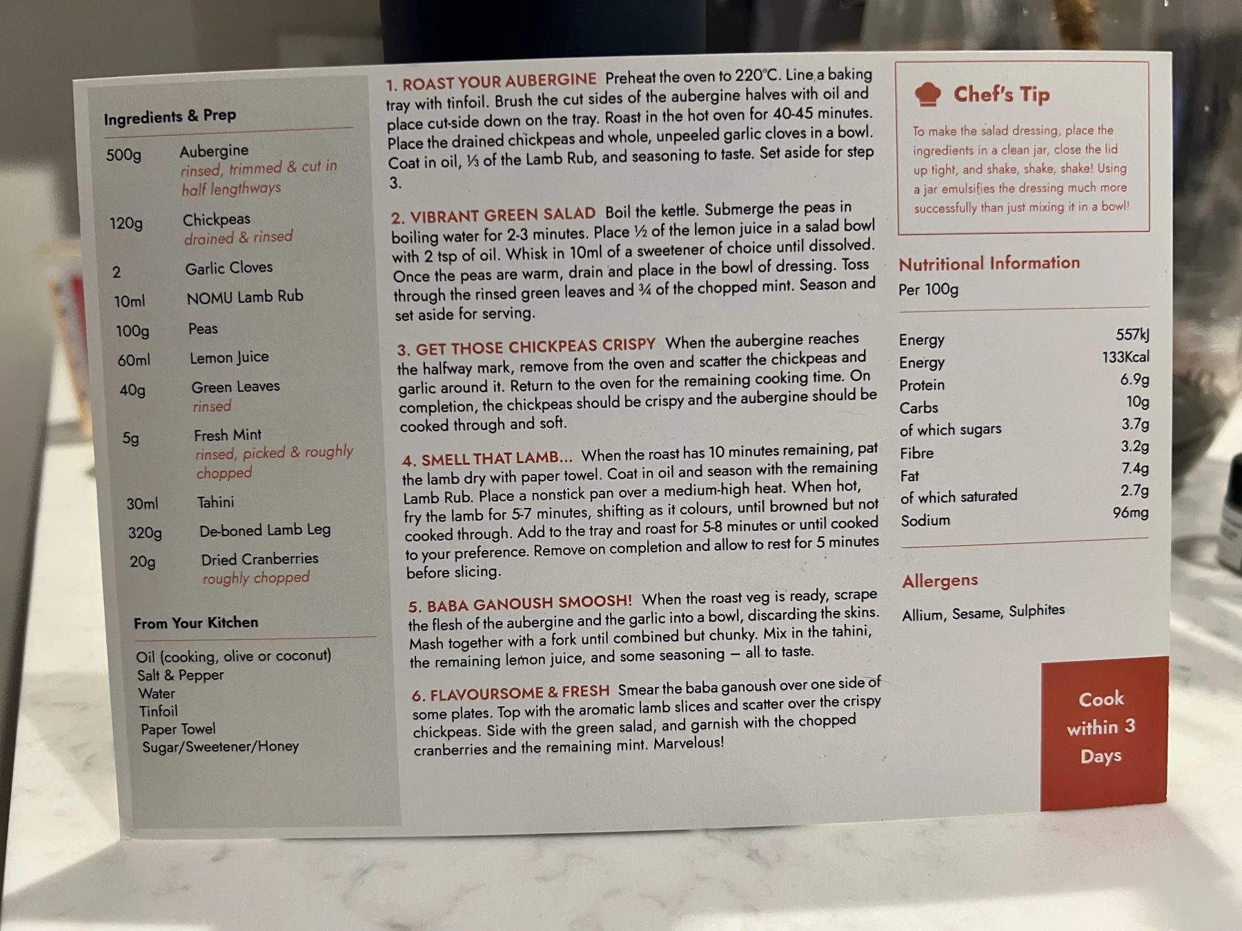 Back of the Fragrant Lamb Leg Feast card