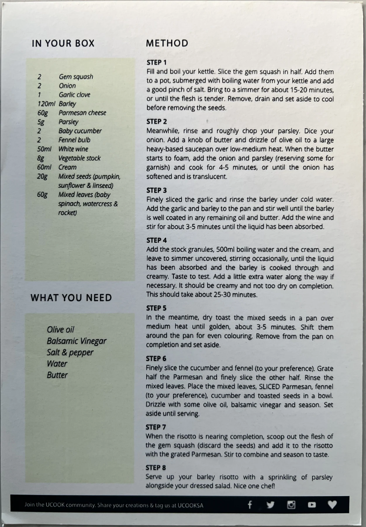 Back of the Gem Squash & Barley Risotto card