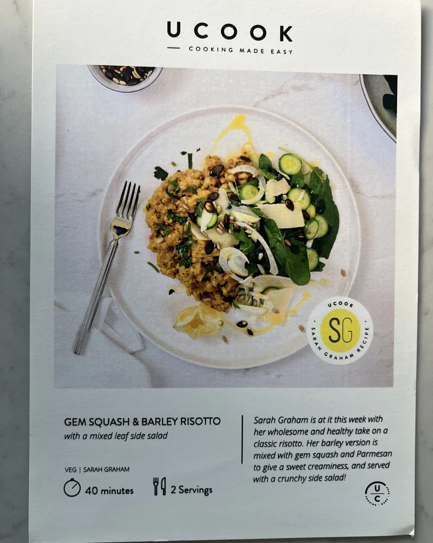 Front of the Gem Squash & Barley Risotto card