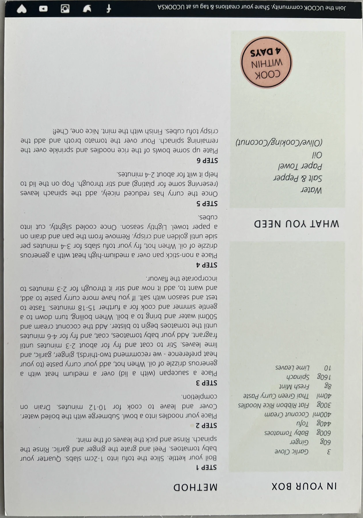 Back of the Green Curry Noodle Bowl card