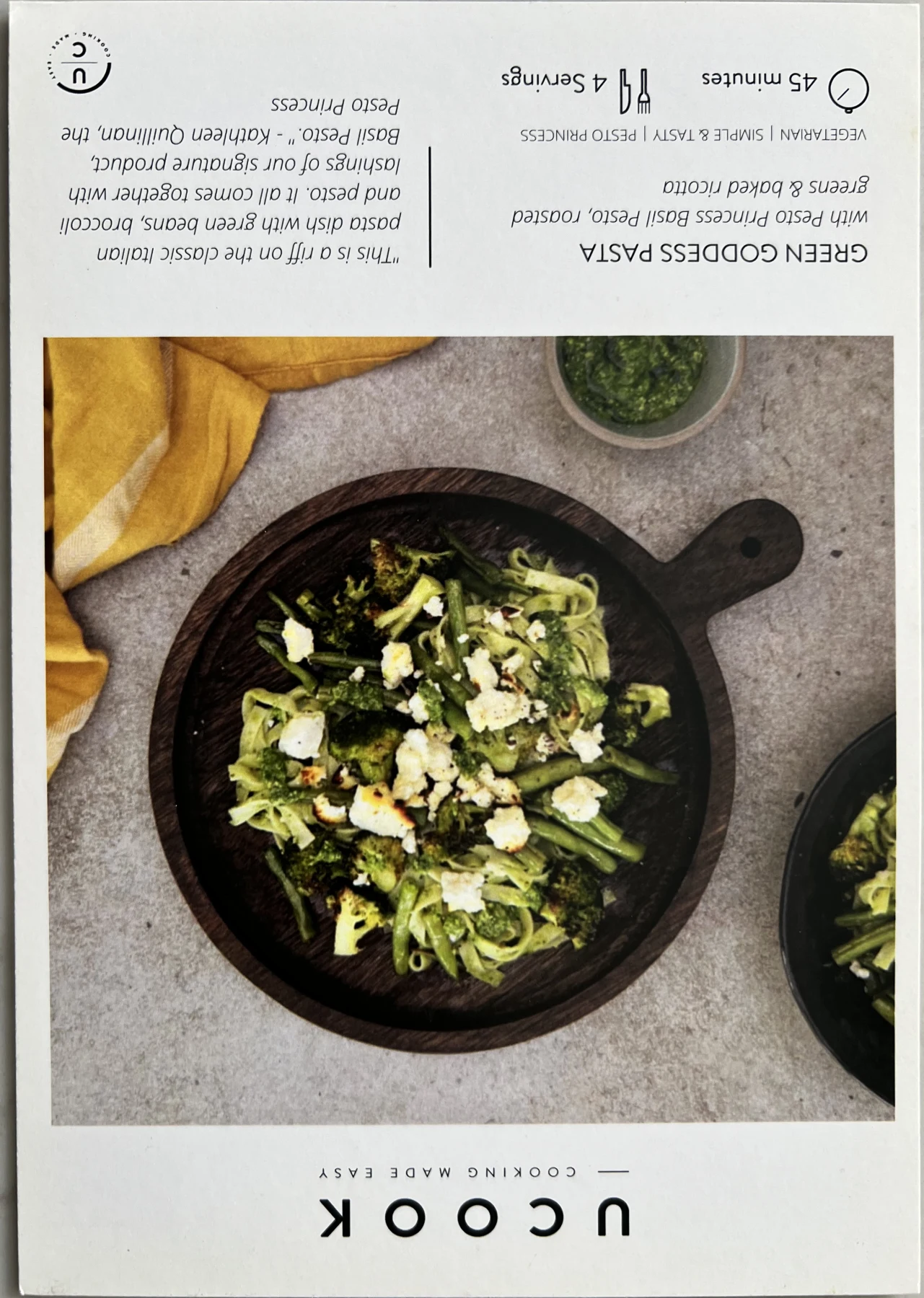 Front of the Green Goddess Pasta card