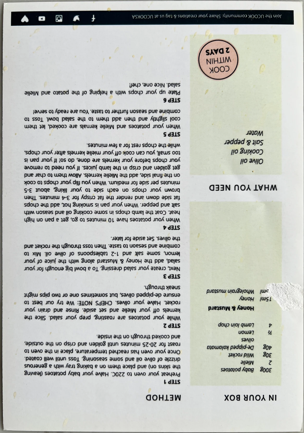 Back of the Lekker Lamb Chops & Potato Salad card