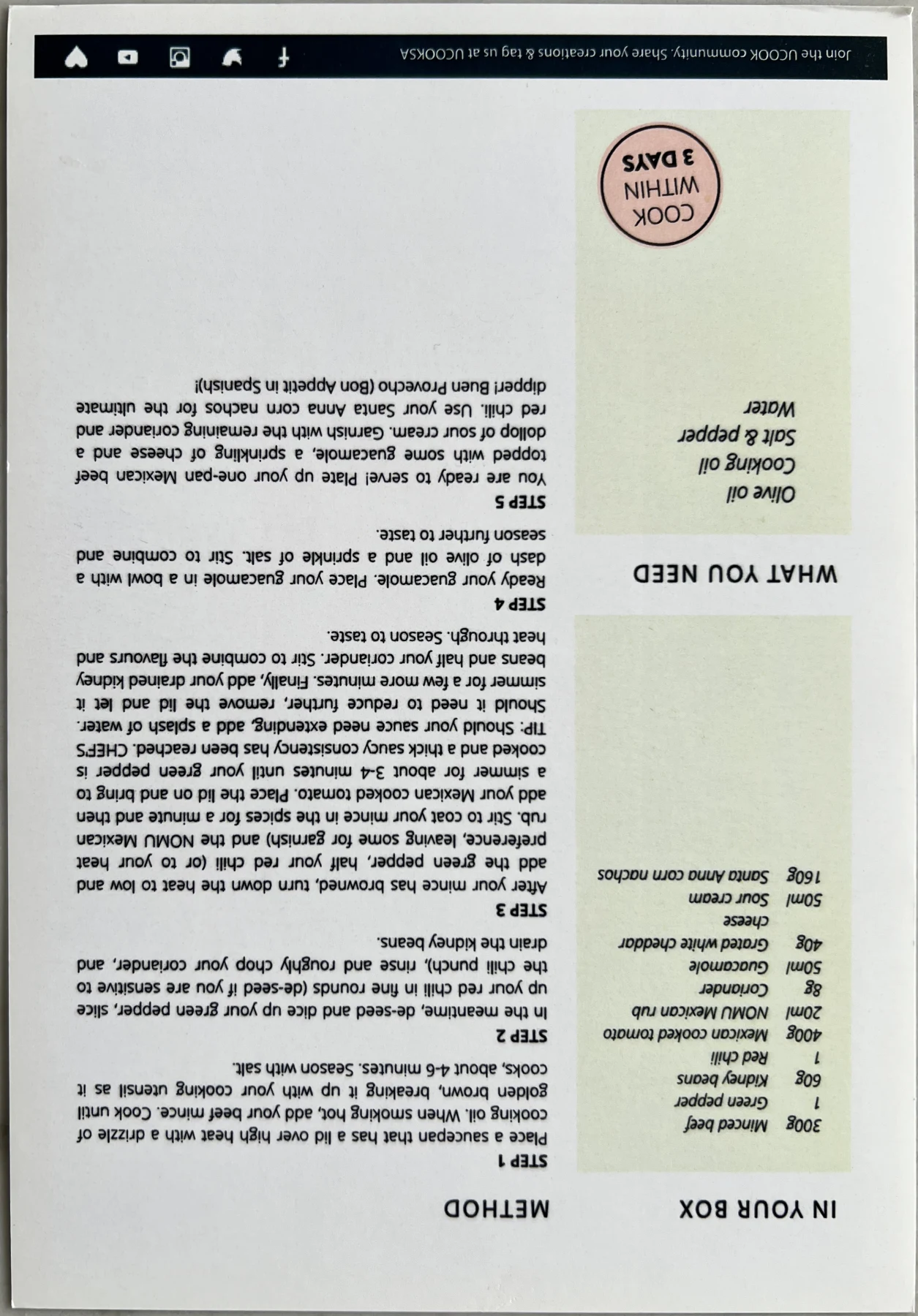 Back of the Loaded Mexican Bowl card