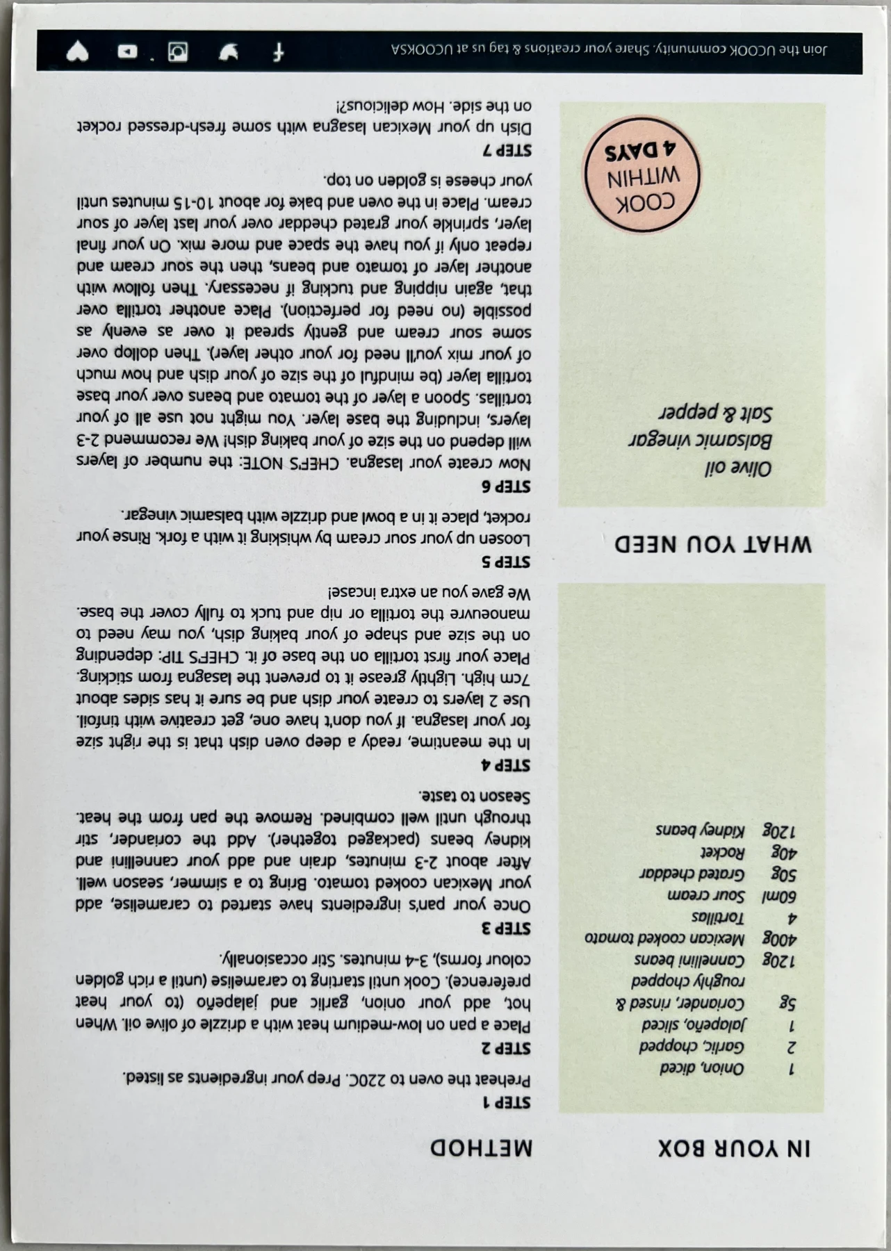 Back of the Mexican Bean Tortilla Lasagna card