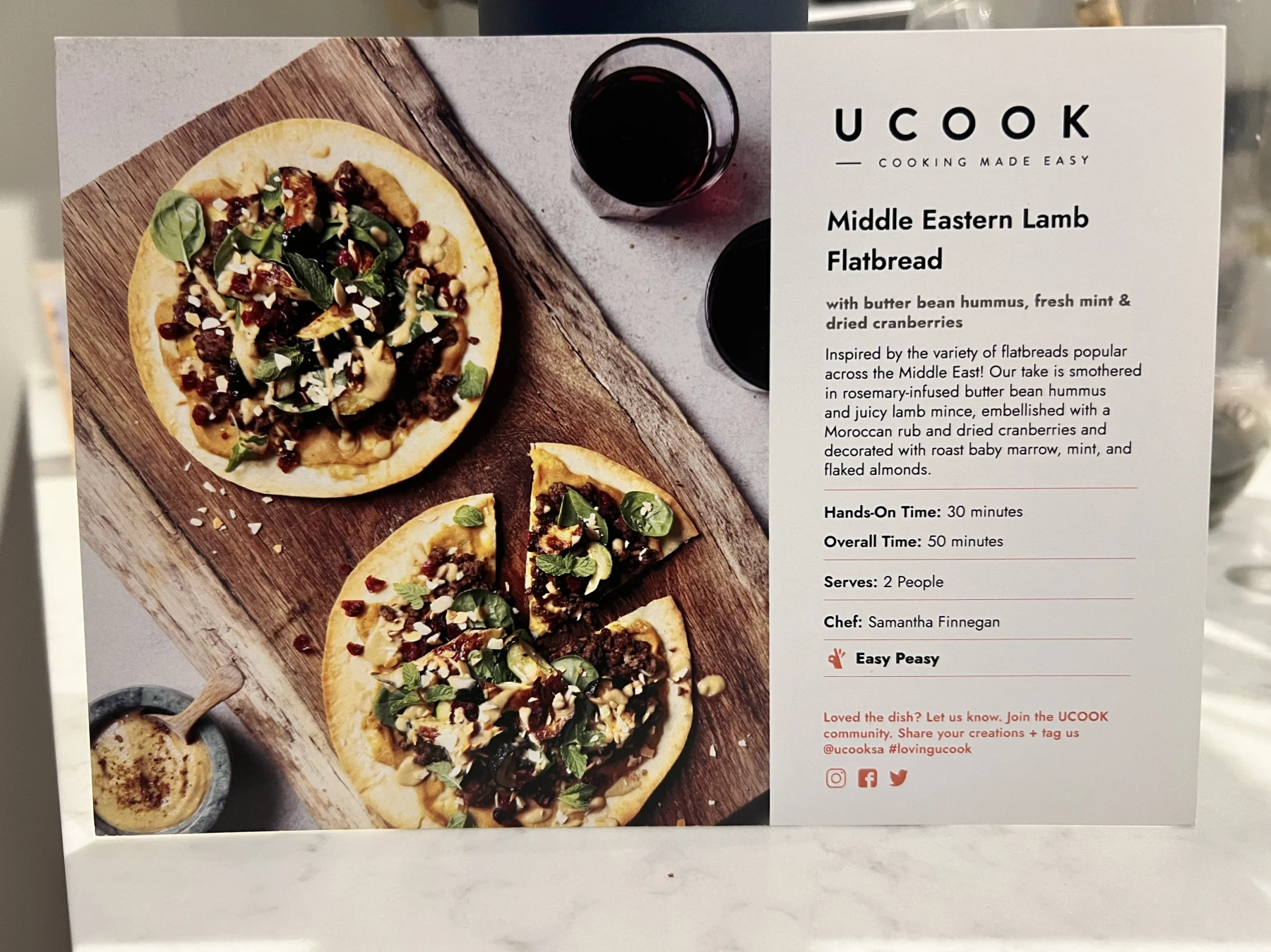Front of the Middle Eastern Lamb Flatbread card