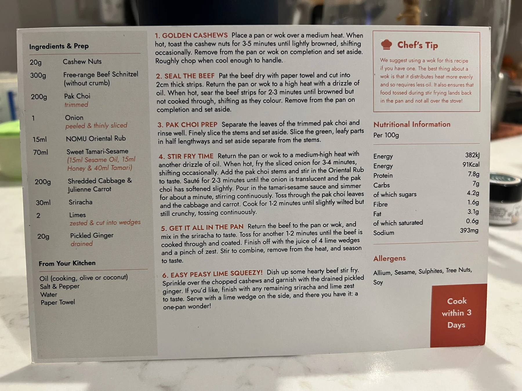 Back of the One-Pan Beef Stir Fry card