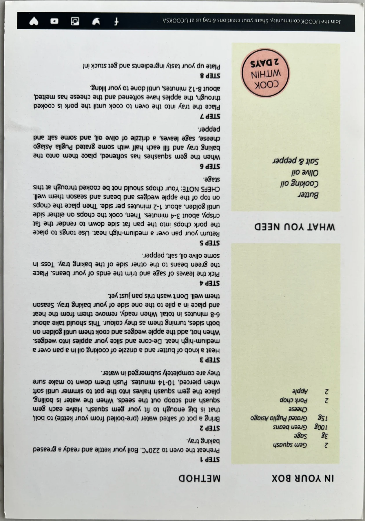 Back of the Pan Roasted Pork card