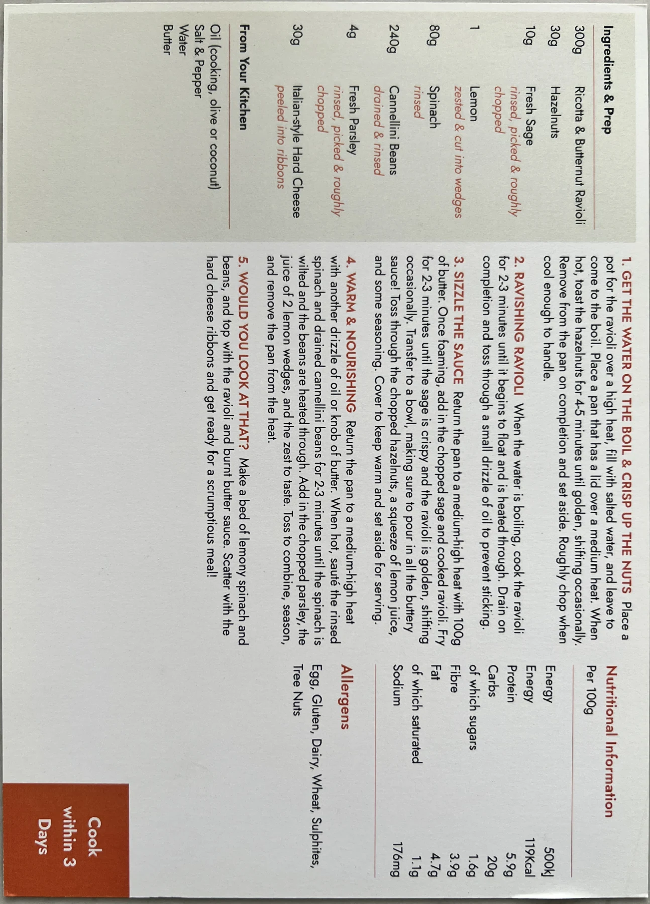 Back of the Ricotta & Butternut Ravioli card