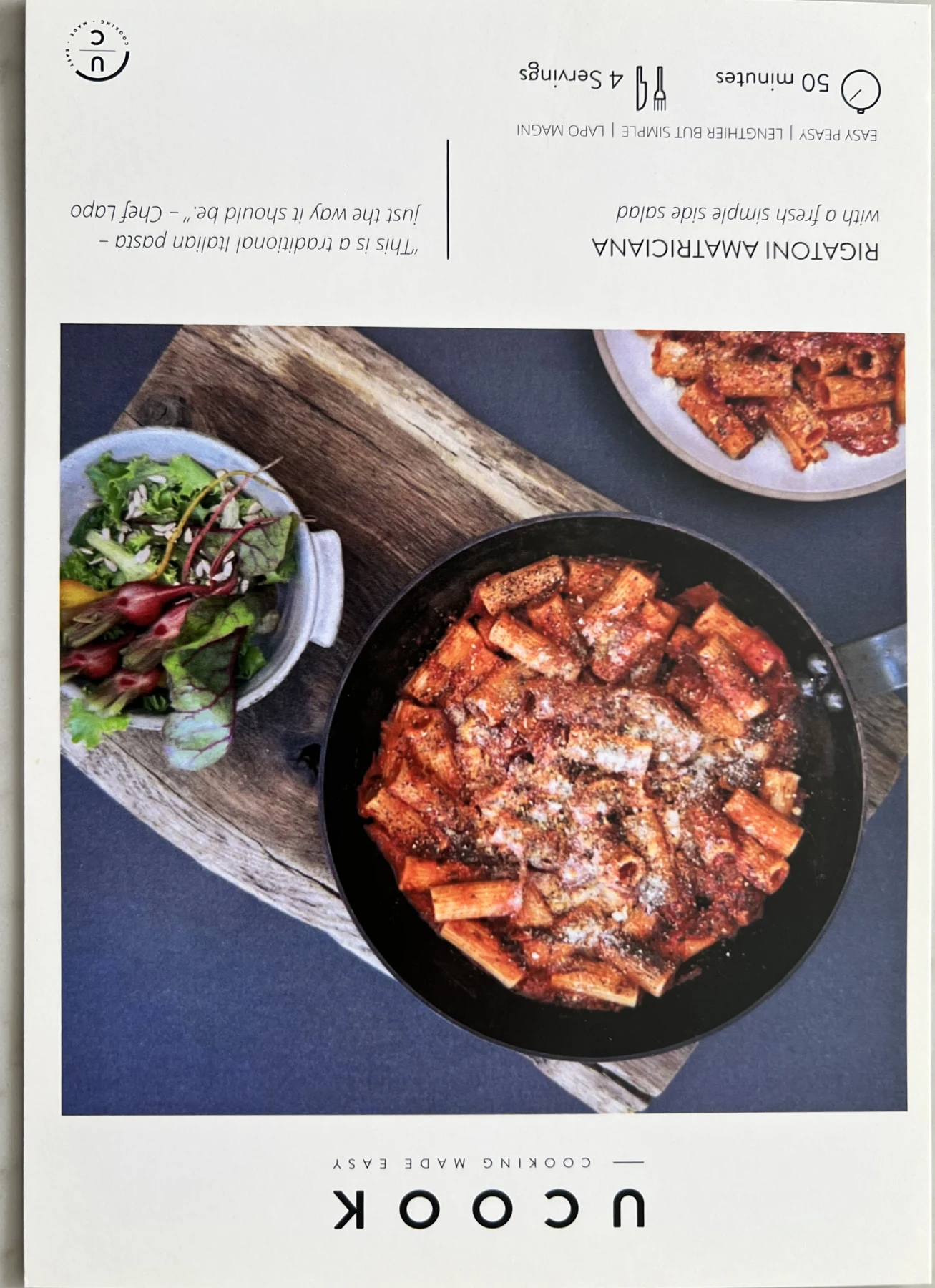 Front of the Rigatoni Amatriciana card