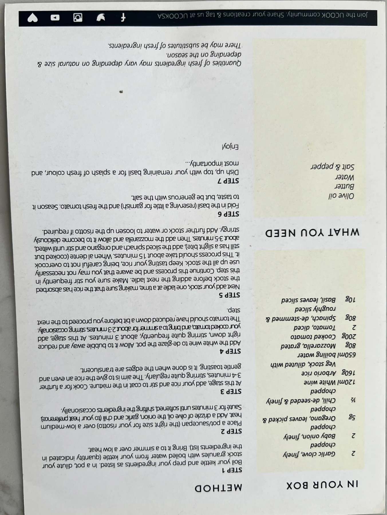Back of the Risotto al Pomodoro card