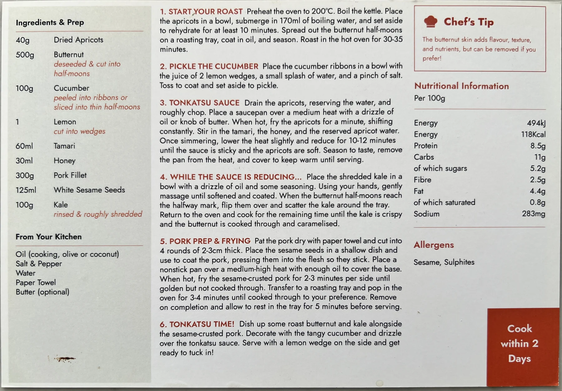 Back of the Sesame-Crusted Japanese Pork card