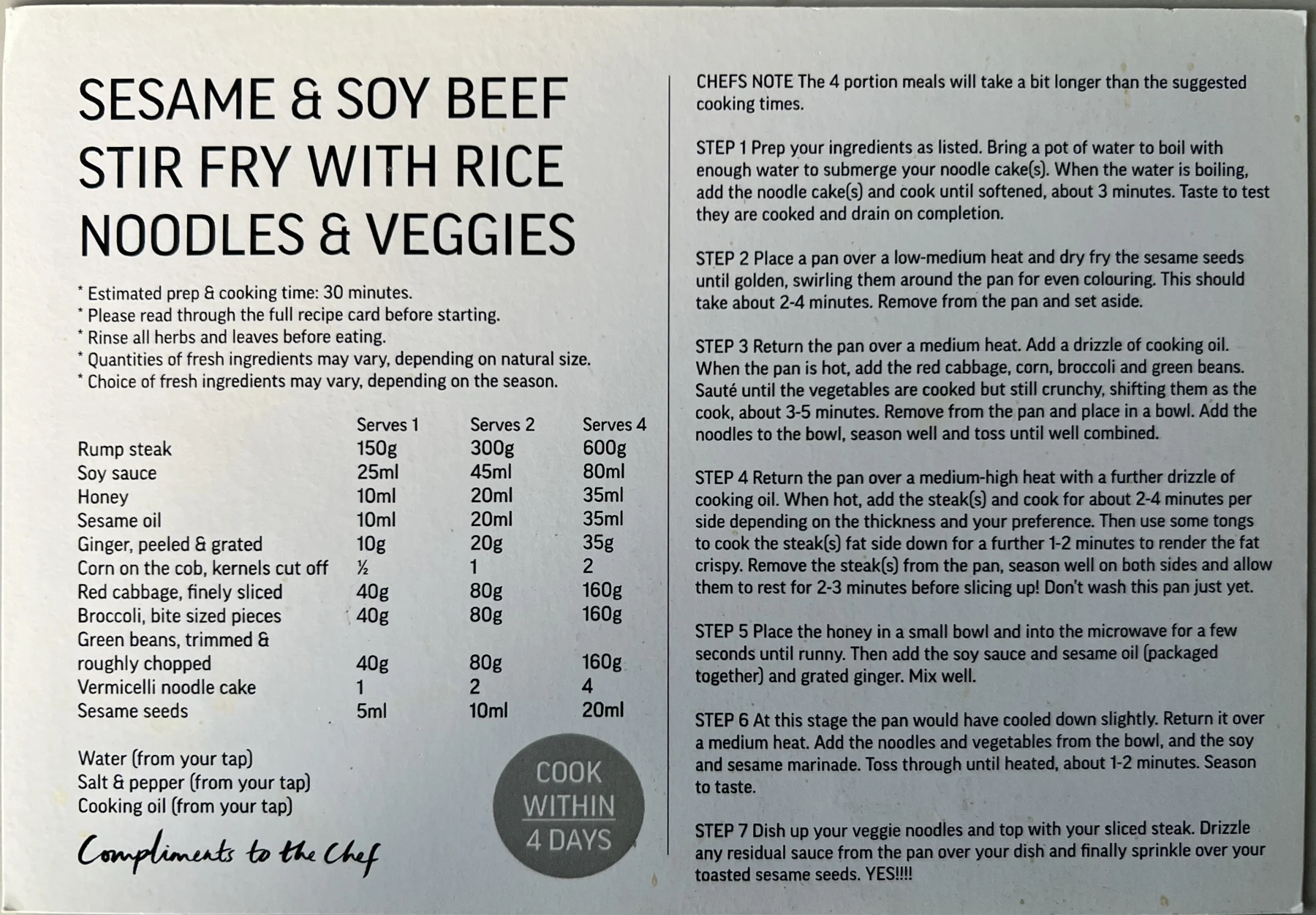 Back of the Sesame & Soy Beef Stir Fry card