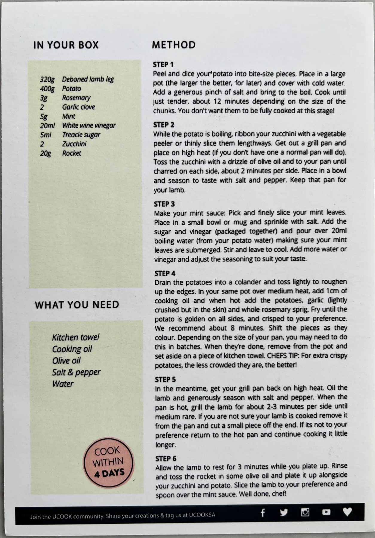 Back of the Speedy Lamb "Roast" card