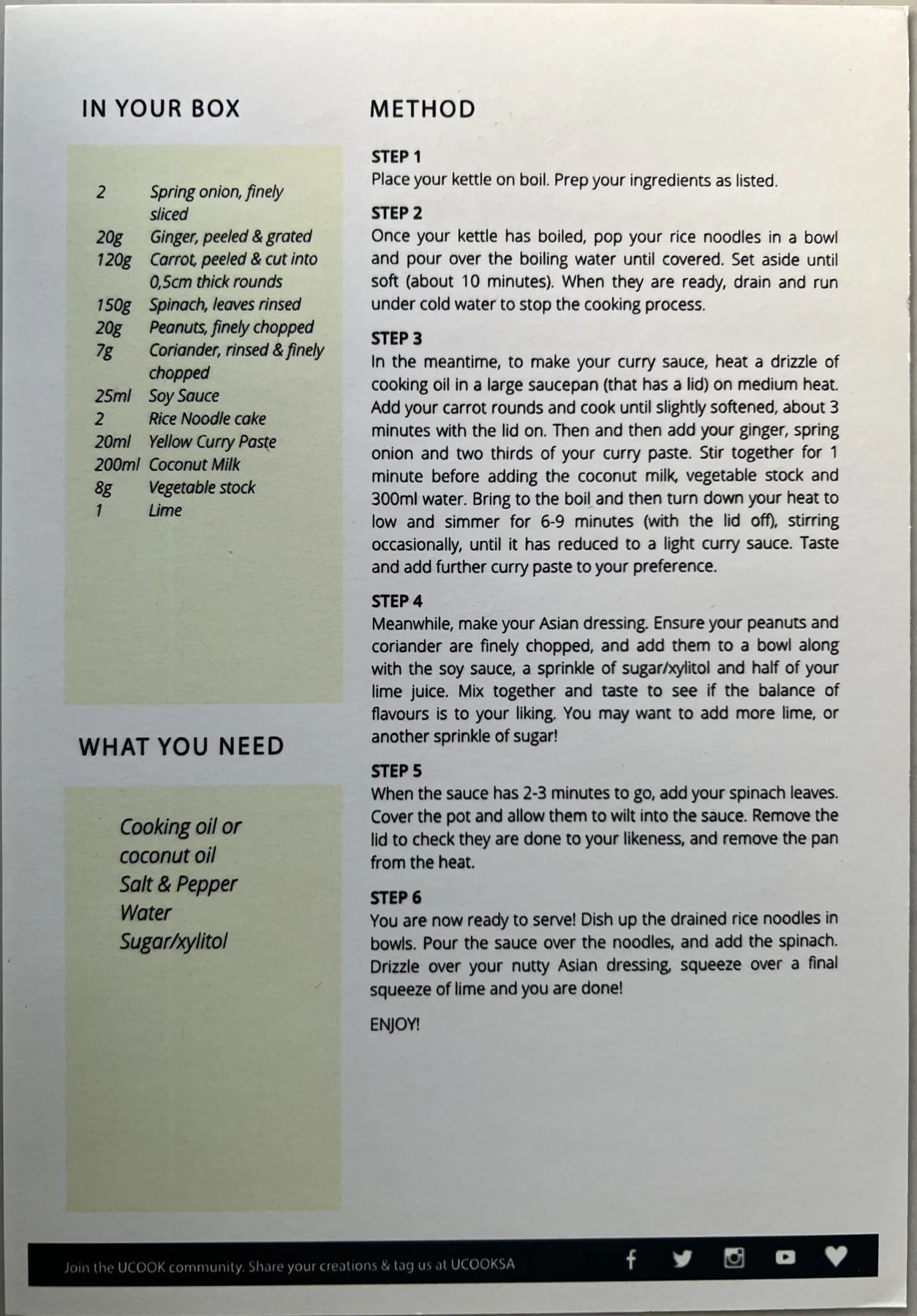 Back of the Thai Coconut Noodles card