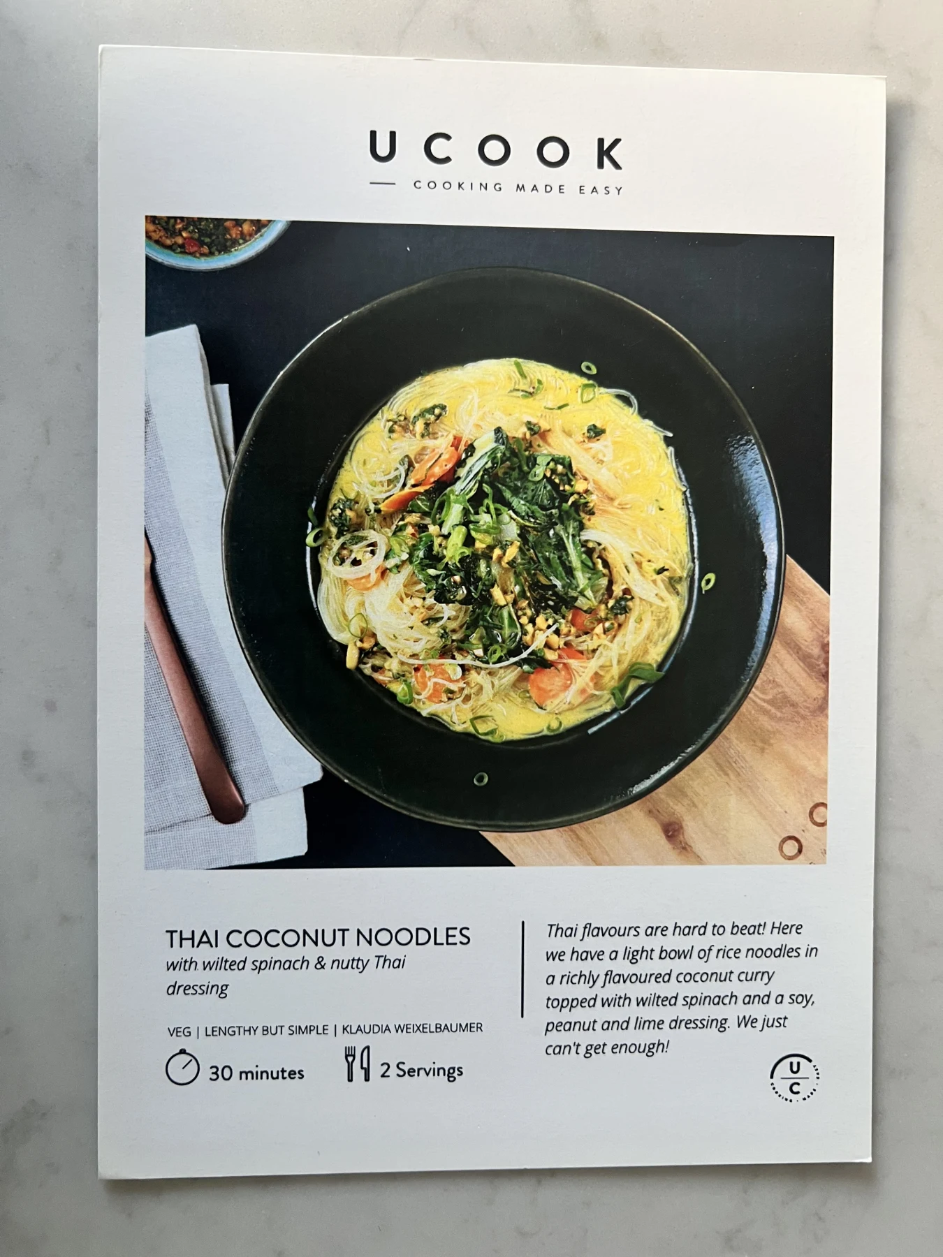 Front of the Thai Coconut Noodles card
