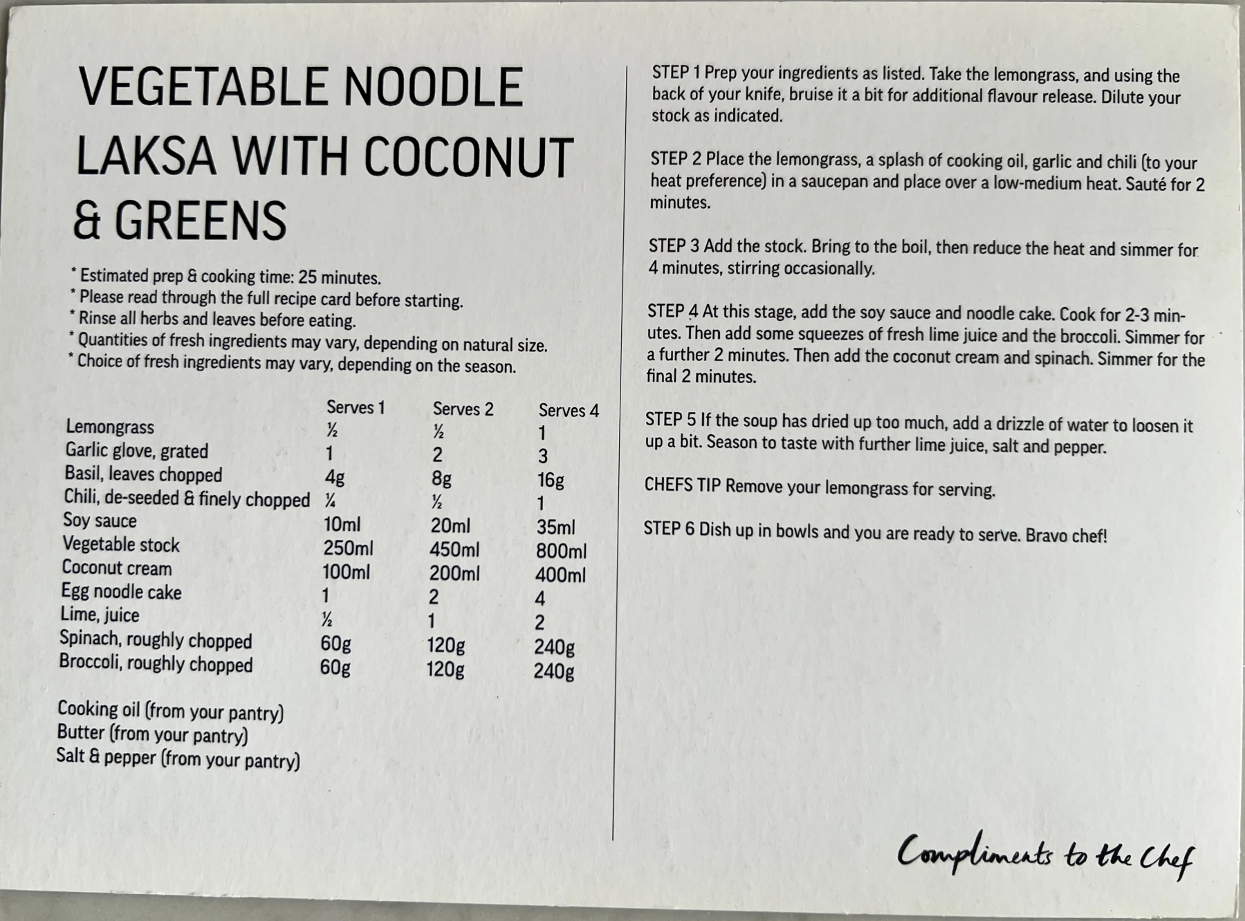 Back of the Vegetable & Noodle Laksa card